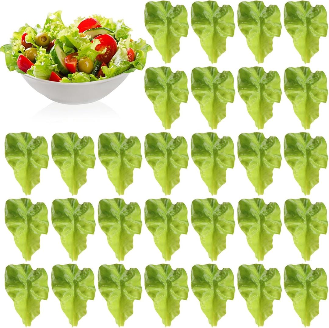 Giegxin 30 Pcs Green Fake Lettuce Artificial Lettuce Leaves Simulation Fake Vegetables Model PVC Realistic Food for Home Kitchen Festival Pub Party Decoration