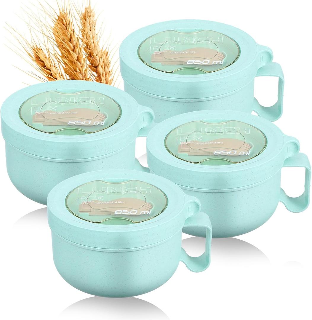 4 Pcs Microwave Ramen Bowl Microwavable Instant Soup Cups with Lids Large Soup Bowls with Handles Dishwasher Safe Mug for Cereal Food Container (Green)