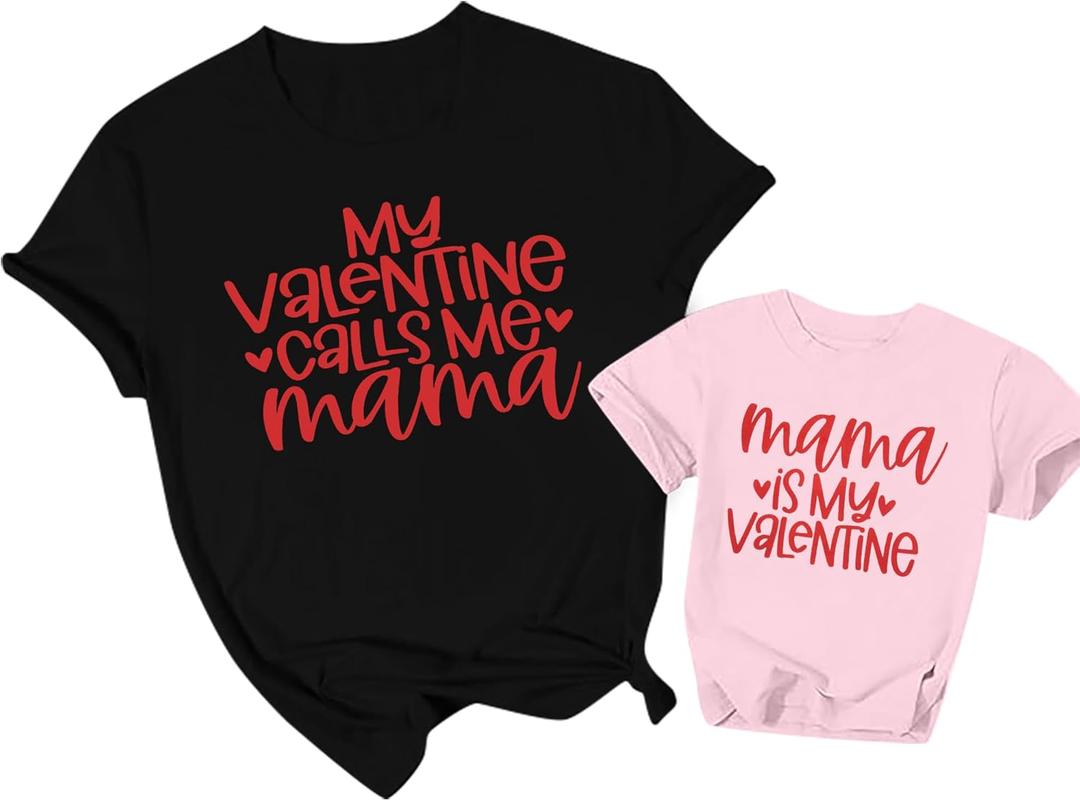 Mommy and Me Valentines Shirt: Womens Valentines Day Shirt Mama Mini Shirts Toddler Baby Girl Tops Family Matching Tees (Black, M)
