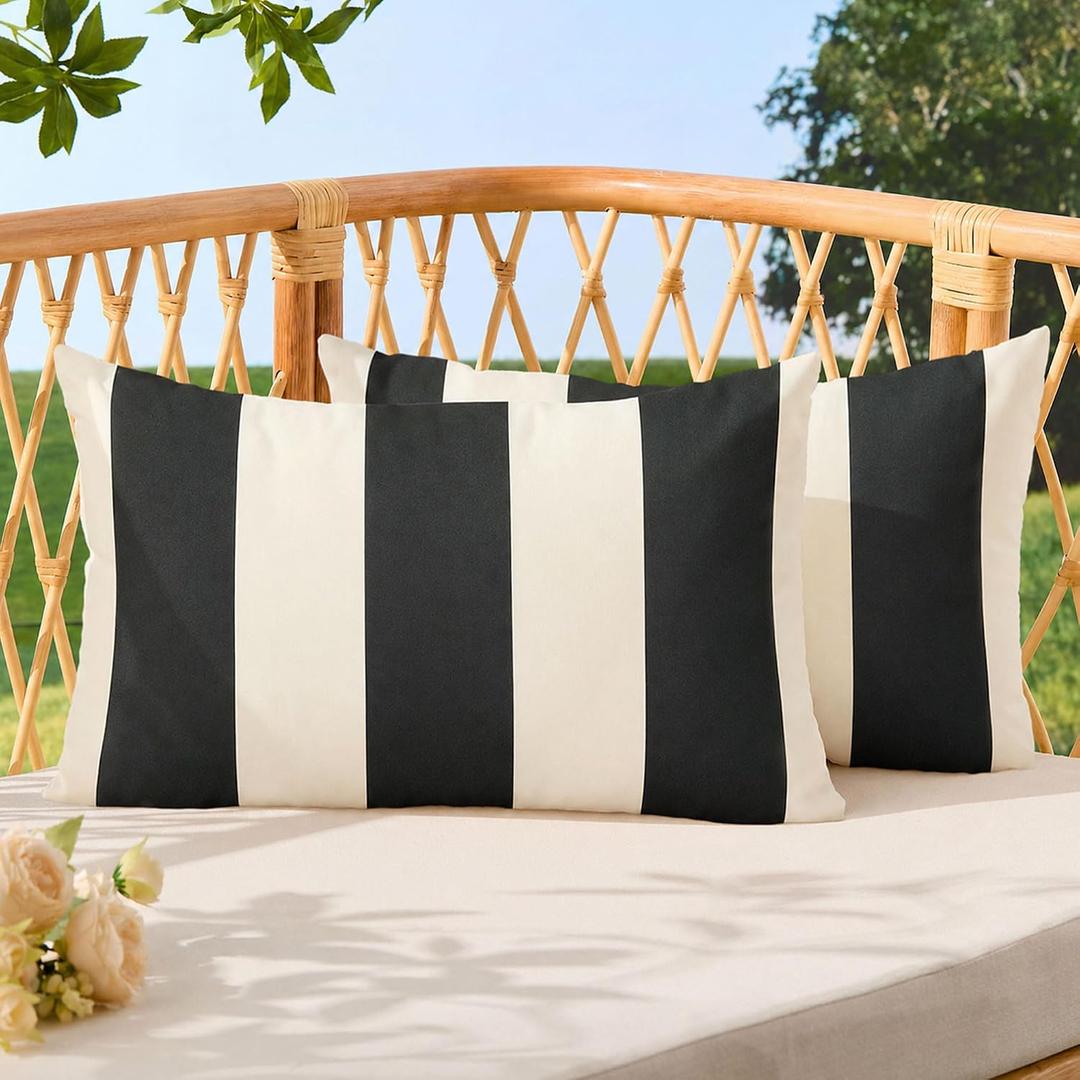 Allorry Outdoor Pillow Covers 12x20 Set of 2 Black Striped Decoration Throw Pillow Covers for Spring Summer Outdoor Waterproof Garden Patio Furniture Sofa Bed Home Decor JB007-A12