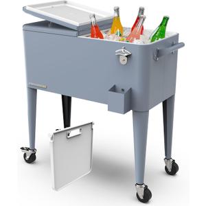 Permasteel Party Cooler with Divider, Spacious 80-Qt Capacity, Chills 36hrs, Serving Tray, Rolling Ice Chest for Indoor and Outdoor Entertainment