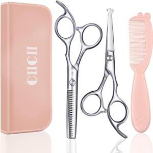 CIICII Kids Hair Cutting Scissors Shears Kit, Safety Round Tip Barber Haircut Scissors Set (Hair Trimming Hairdressing Haircutting Thinning Shears) for Baby Toddler Children, Hairdresser Home Salon