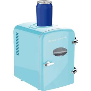 Frigidaire EFMIS171-BLACK Retro Mini Portable Personal Fridge - Ideal for Home, Office or Dorm - Features Active Cooling Can Holder on Top - Includes Carrying Handle, AC/DC Wall/Car Charger - Blue