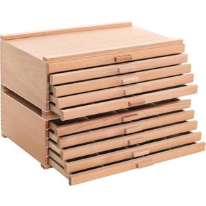 U.S. Art Supply Mega 10-Drawer Stackable Artist Wood Pastel, Pen, Marker Storage Box - Elm Hardwood Construction, 5 Compartments per Drawer - Ideal for Pastels, Pens, Pencils, Charcoal, Blending Tools