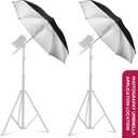 [2 Pack] 43" Black/Silver Reflective Umbrella Kit for Contrast, Concentrative Light, Studio/Outdoor Photo and Video Lighting Accessories