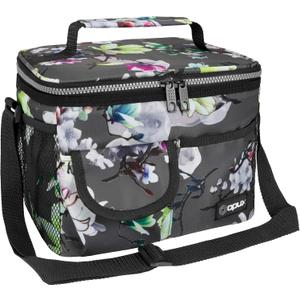 opux Insulated Lunch Bag for Men Women, Leakproof Floral Grey Lunch Box for Work, Portable Soft Lunch Cooler Bag with Shoulder Strap, Adult Lunchbox Lunch Pail for Kid Boy Girl School, 14 Can/8L