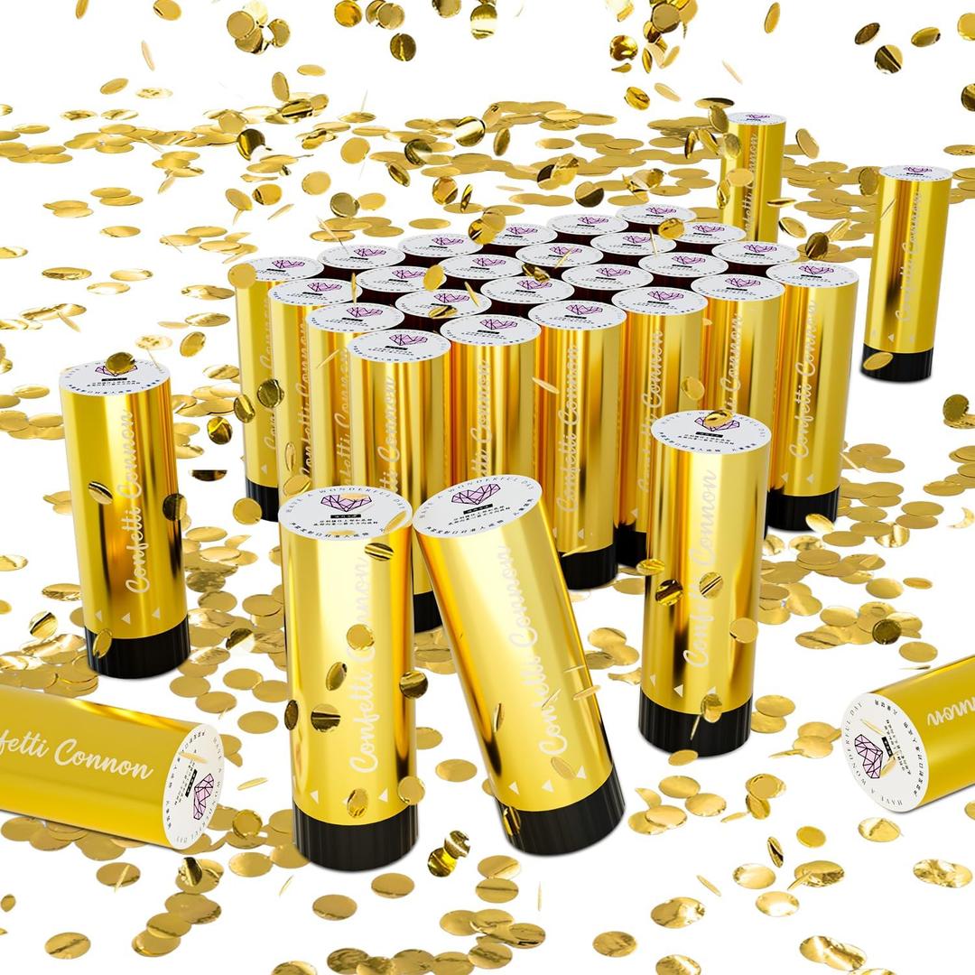 Small Confetti Cannon 24 Pack Mini Confetti Poppers Gold Party Poppers Confetti Small Party Confetti for Kids Ideal for Weddings Birthdays Graduations Baby Shower Christmas New Years
