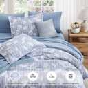 BLOOMHAVEN Full Comforter Set -7 Pieces Blue Floral Comforter Set for All Seasons, Bed in a Bag Full with Botanical Flowers Comforter, Sheets, Pillowcases & Shams