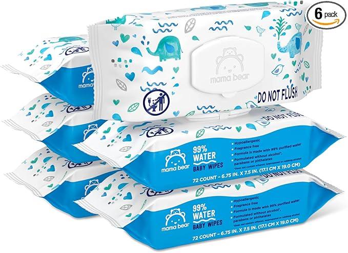 Mama Bear 99% Water Based Baby Wipes, Hypoallergenic for Sensitive Skin, Fragrance Free, 432 Count (6 Packs of 72)