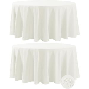Fokitut 2 Pack Waterproof Round Tablecloth, 120 Inch, Stain Resistant and Wrinkle Polyester Table Cloth, Fabric Table Cover for Kitchen Dining, Wedding, Party, Holiday Dinner-Ivory