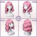 Pink Wig with Bangs for Women,Shoulder Length Short Wavy pink Bob Wigs With Bangs Synthetic Bob Wig Curly Wig Heat Resistant Colorful Wavy Wig Cosplay Fun Wigs For Daily Party (12 Inch)