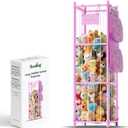 Stuffed Animal Storage & Organizer, 54 inch Tall Wooden Cute Zoo Toy Holder w/Building Block Storage Bag, Premium Wooden Material with Elastic Cord for Toddler Rooms, Playrooms (Pink, Large)