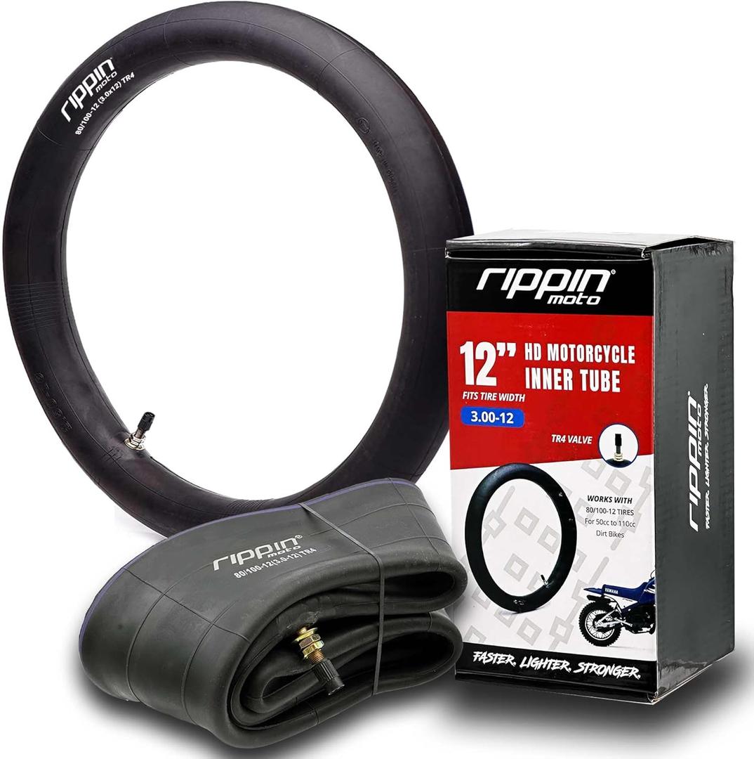 3.00-12 (80/100-12) 12" Heavy Duty Inner Tube (3mm Thick) with TR4 Valve - Fits Most Mini Dirt Bike 12 inch Size Tires, 2.50-12, 90/110-12 or 3.00x12 or 3.50x12 Motocross Tires