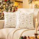 AQOTHES Christmas Tree Decorative White Throw Pillow Covers 18x18 Set of 2, Faux Fur Farmhouse Throw Pillows Cushion Cases for Xmas Winter Holiday Home Decor