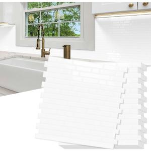 10 Sheet Thick Peel and Stick Kitchen Backsplash Tiles,3D Waterproof Self Adhesive Wall Tile Stick on Backsplash for Kitchen,Bathroom and Fireplace(White,12"12")