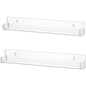 LikeU Nail Polish Rack Wall Mounted Shelf 2 Pack,Clear Acrylic Nail Polish Holder Organizer with Removable Anti-Slip End Inserts,2 Tiers Floating Polish Organizer Display 30 Bottles