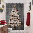 BROSHAN Christmas Tree Shower Curtain,Rustic Fabric Christmas Shower Curtains for Bathroom Winter Holiday Farmhouse Bathroom Decor Shower Curtain Set with Hooks, 78 inches Long