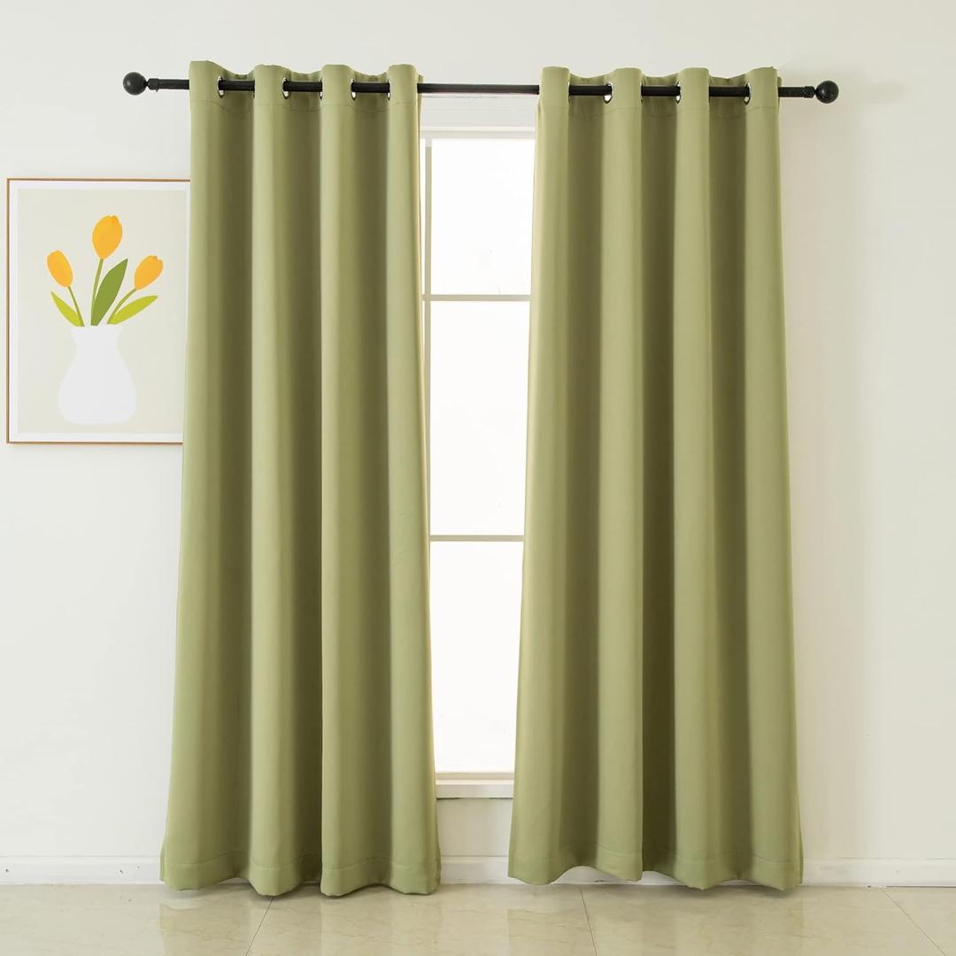 Pickluc Grommet Blackout Curtains 96 Inches Long 2 Panels, Light Blocking Window Drapes for Living Room, Thermal Insulated, Noise Reduction, Sage Green, 52" Wide x 96" Length