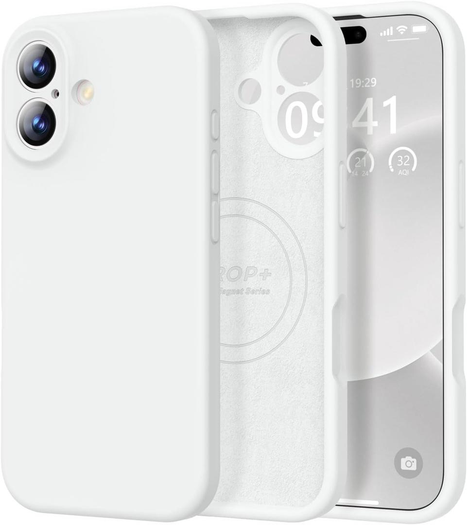 Vooii Magnetic for iPhone 17 Case, Compatible with Magsafe (Premium Liquid Silicone) (Integrated Camera Control Button) Full Body Protective Anti-Scratch Microfiber Lining 6.3", White