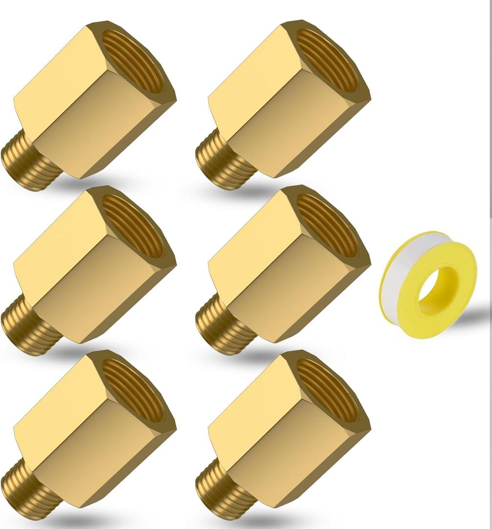 1/8 Inch Male x 1/4'' Female NPT Brass Pipe Fitting Reducer Adapters, Water Line Adapter, Stop Valve, Brass Pipe Extension Connectors for Kitchen Bathroom, 6PCS (1/8" Male x 1/4" Female)