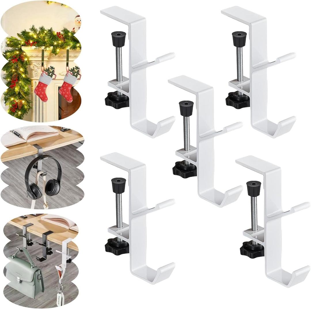 ST SoleMe.Tc Fireplace Garland and Stocking Holder, 2 in 1 Mantel Hangers, Essential Christmas & Xmas Decoration (White, 5pcs)