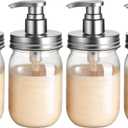Amolliar Plastic Mason Jar Soap Dispenser with Pump Lid,16OZ Refillable BPA-Free Hand Soap Dispenser Set with Cute Lables, Farmhouse Decor for Kitchen Bathroom, Liquid Soap, Dish Soap (4 Pack, Silver)