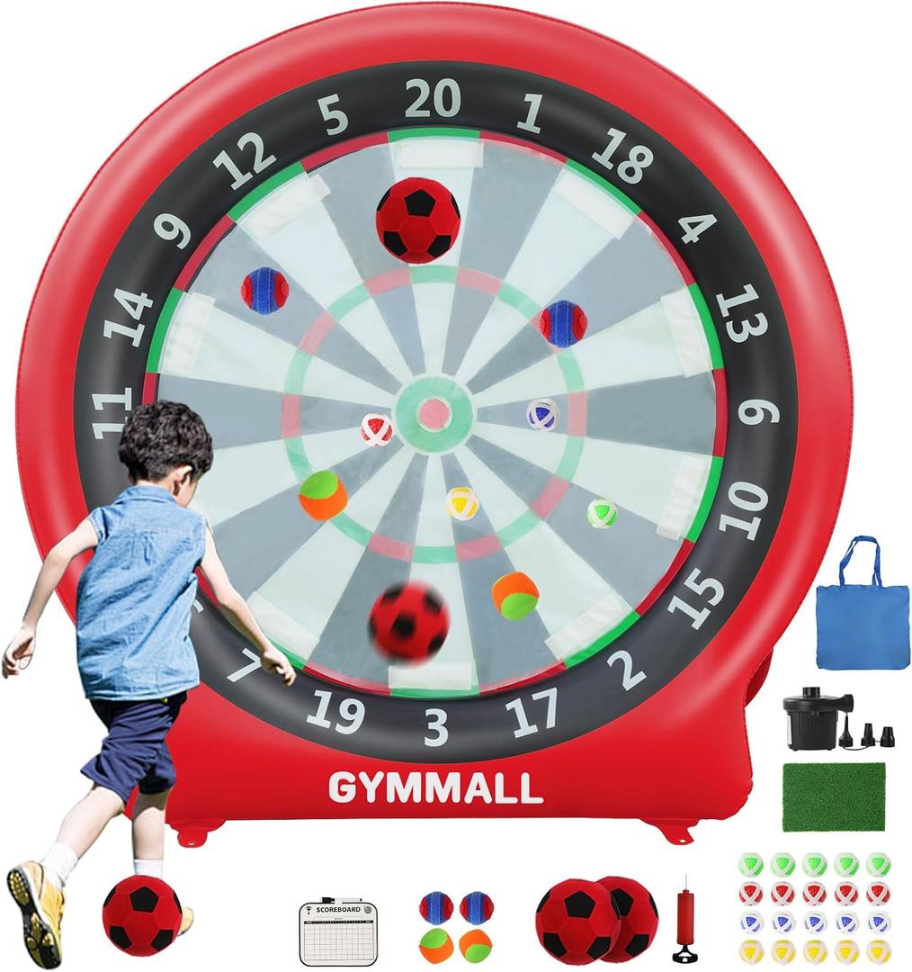Giant Dart Board Inflatable with Pump, Outdoor and Indoor Soccer Sport Kick Dartboard for Kids and Adults, Waterproof Darts Board Yard Game with 20 Golf Balls, 4 Sticky Balls, 2 Soccers, 72"