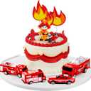 15 Pieces Fire Truck Cake Topper Fireman Cupcake Firetruck Birthday Decorations for Fireman Fire Trucks Birthday Party Cake Decoration Supplies