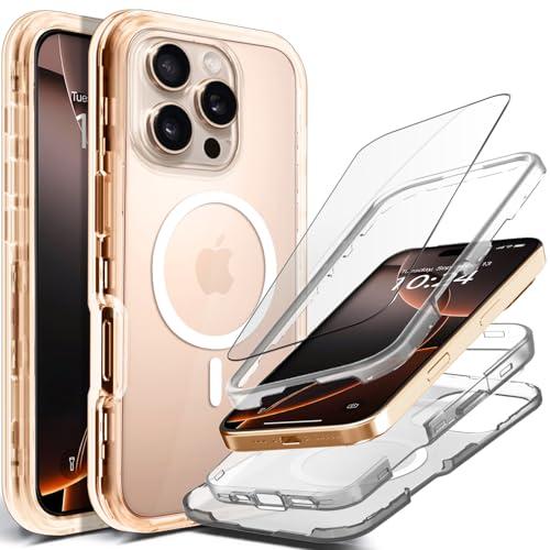 Coolwee Full Protective for iPhone 16 Pro Max Case, Compatible with MagSafe, Crystal Clear for Men Women, Hybrid 3 Layers Heavy Duty Rugged Shockproof Hard Case for iPhone 16 ProMax, Transparent