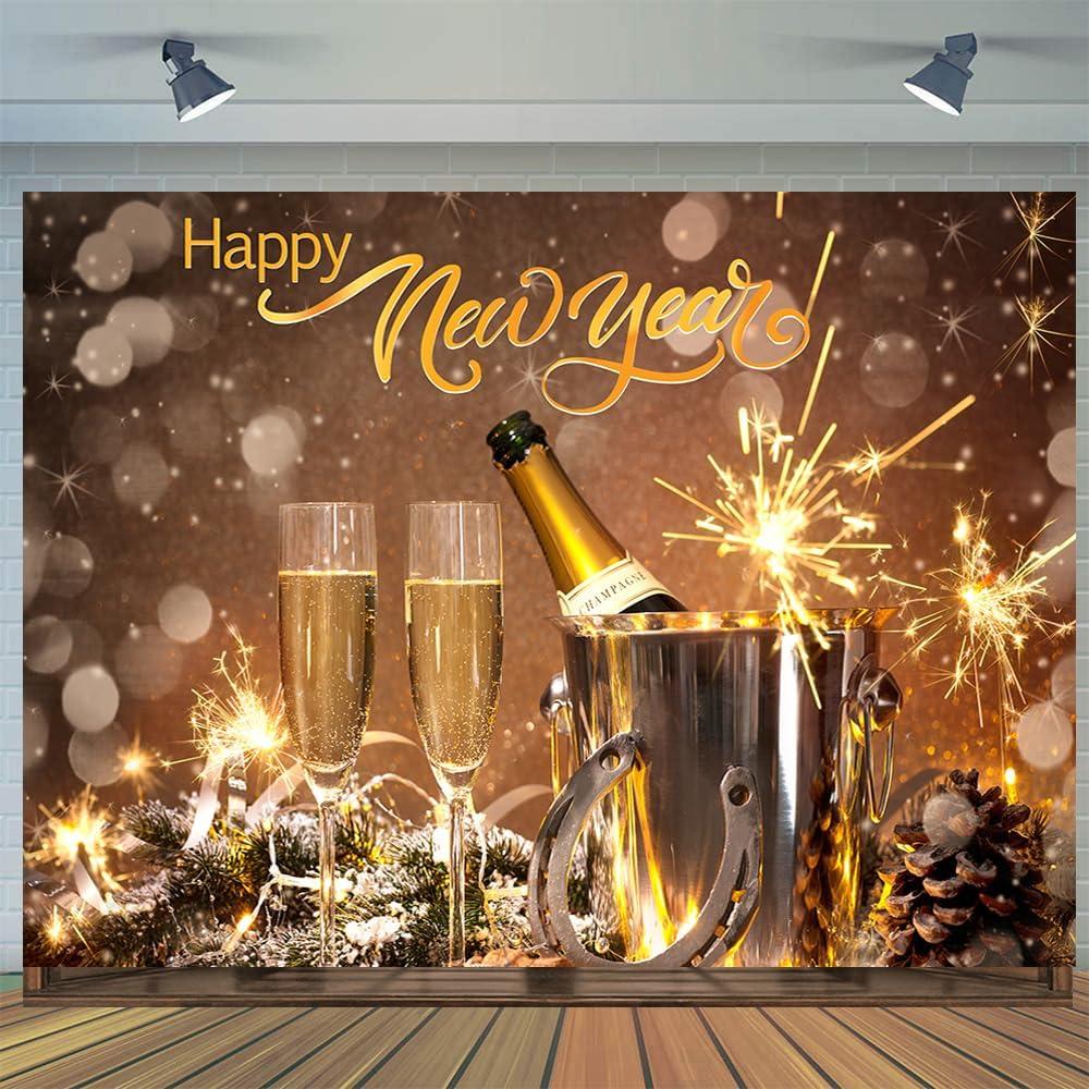 CYLYH 7x5ft Happy New Year Backdrop 2026 New Years Eve Backdrops New Year Party Banner Lucky Horseshoe Champagne Fireworks Christmas New Year Background