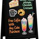 A Frame Chalk Board Easel Sign Extra Large Sidewalk Chalkboard, Pine Wood Sandwich Board Heavy Duty Hinges Double-Sided Display Blackboard for Cafs, Weddings, Party Guide 40x20in Black
