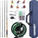 TOPFORT Fly Fishing Rod and Reel Combo Starter Kit, 4 Piece Lightweight Ultra-Portable Graphite Fly Rod Complete Starter Package with Carrier Bag