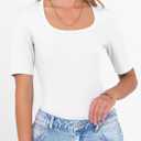 ANRABESS Half Sleeve Tops for Women Ribbed Knit Basic Tee Shirts (White, M)