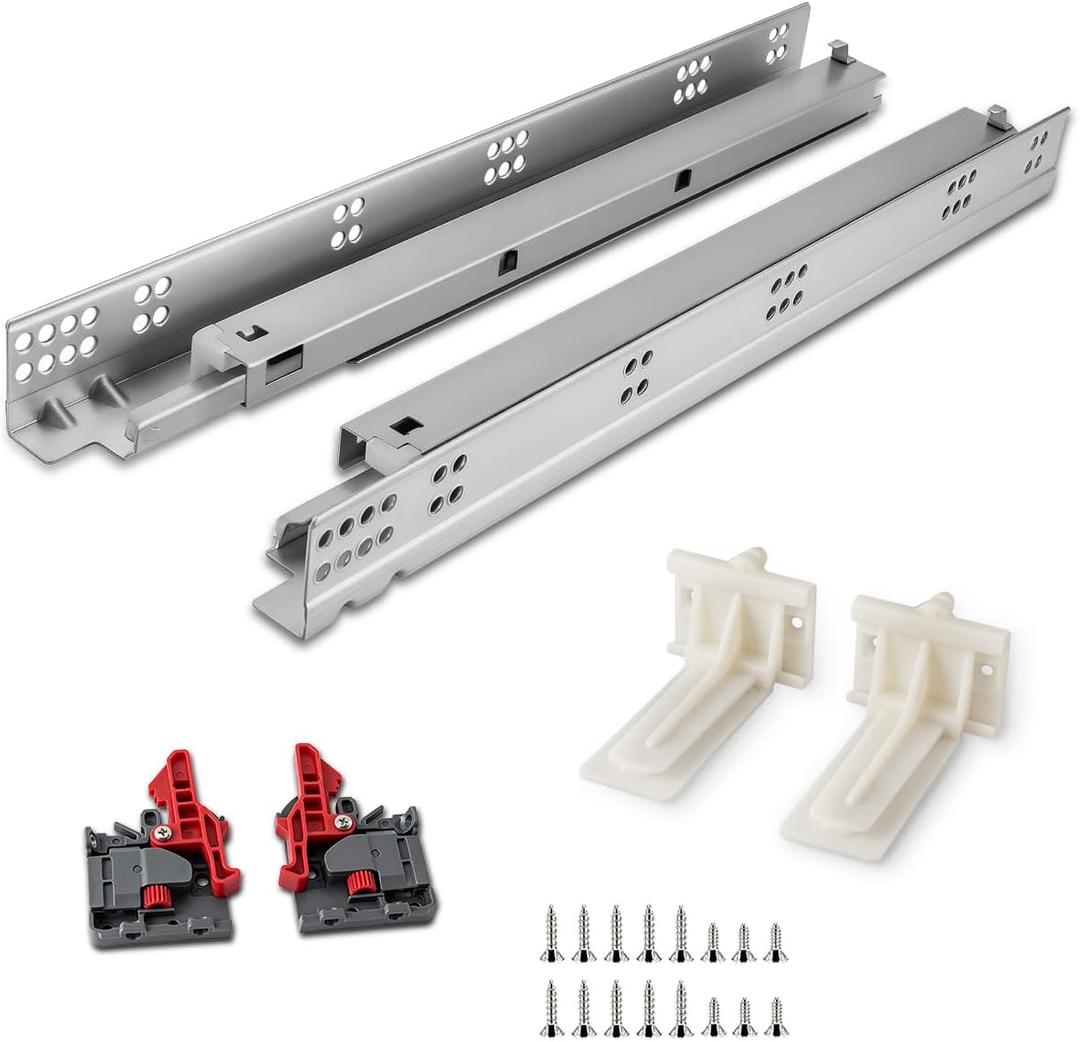21 Inch Undermount Drawer Slides Soft Close 1 Pair, Bottom Mount Drawer Sliders Heavy Duty Track Under Mounted, Full Extension Cabinet Drawer Glides Brackets Locking Device Kitchen Dresser