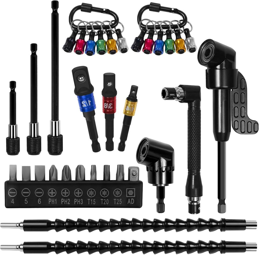 33Pcs Drill Bit Extensions Set-2 Pcs 105Right Angle Bit, Universal Socket Adapter Set, Bendable Drill Bit Extension, Screwdriver Bit Kit