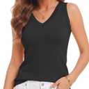 QUALFORT Women Wool Blend Sweater V Neck Sleeveless Tank Tops Knitted Shirt (Black)