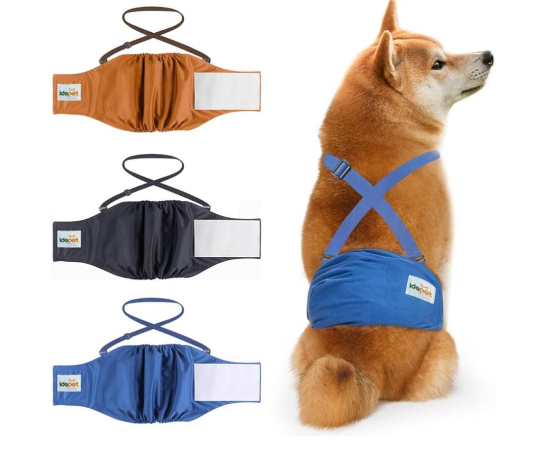 Idepet Belly Bands for Male Dogs with Suspender Detachable, 3 Pack Male Dog Belly Bands Washable Doggie Boy Diapers Reusable Male Pee Wraps for Small Medium Dog S