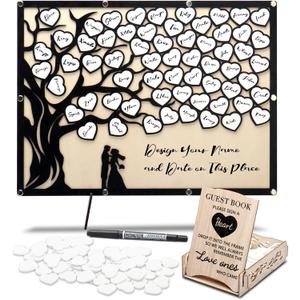 Wedding Guest Book Alternative, Guest Book Signs with Wooden Hearts Guest Book Wedding Reception for Wedding Anniversary Birthday Party Baby Shower (Black)
