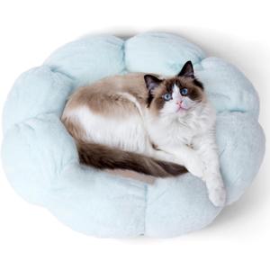 Fluffy Plush Indoor Flower Pet Bed, Soft Calming Dog & Cat Bed for Medium Small Cats and Dogs, Anti-Anxiety Flower Cozy Soft Round Pet Bed, Cute Modern Beds with Slip-Resistant Bottom (Green)