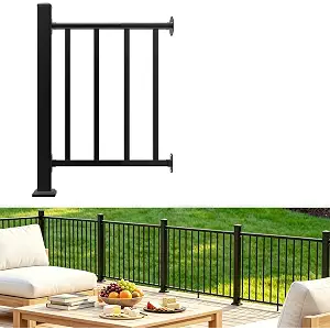 Aluminum Deck Railing Kit, Modular 36 in H. x 3Ft W Stair Railing Kit for Outdoor Steps,Heavy Duty Balustrade System for Deck, Porch, Patio & Balcony(1 Post, 1 Panel)