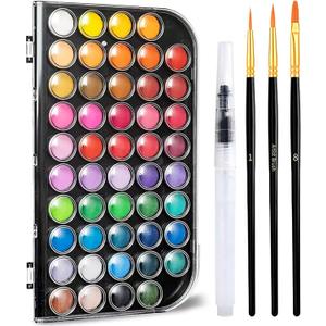 Watercolor Paint,watercolor paint set,48 Colors Washable Watercolor Paint Set With Brush, Refillable Water Brush Pen, Palette, and Water-Washable Paints for Adults Artist Beginner (Black)