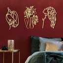 Photect 3 Pcs Metal Wall Art Decor Minimalist Abstract Woman Wall Art Metal Modern Line Drawing Decor Female Single Line Home Hanging for Bedroom Bathroom Living Room Housewarming(Romantic,Gold)