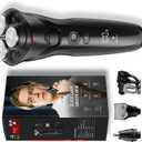 Cordless Men's Electric Razor, 3-in-1 Waterproof Shaver for Beard, Nose, and Sideburns with Turbo Speed Motor - Ceramic Black