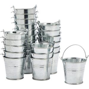 Juvale Mini Metal Buckets - 2 x 2 in, Silver, Pack of 24 - Mini Tin Buckets & Metal Tins with Handles for Party Favors, Crafts & Galvanized Decor