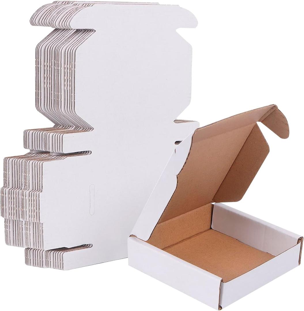 Small Shipping Boxes 4x4x1, Set of 50, White Corrugated Cardboard Box (YD441-50W)