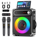 JYX Karaoke Machine, Portable Bluetooth Speaker with 2 Microphones for Adults, PA System with Bass/Treble Adjustment, Supports TF Card/USB, AUX in, FM, REC,TWS for Party-Black