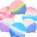 Syhood 6 Pieces Unisex Adult Silicone Swim Cap Waterproof Swimming Hat Non Slip Pool Hat Elastic Silicone Cap for Long and Short Hair