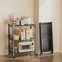 Folding Storage Shelves, 3-Tier Metal Foldable Shelf Shelving Rack Organizer On Rolling Wheels in Kitchen Warehouse Patio Pantry Basement Portable Collapsible Shelves No Assembly (Black, 3-Layer), 27.95 x 14.17 x 36.43 inches