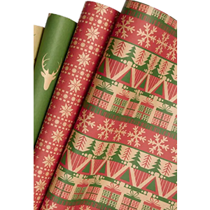 LaRibbons Christmas Wrapping Paper Set, Holiday Gift Wrap with Classic Deer/Red White Plaid/Berries Design, Perfect for Season Party, Xmas Presents & Decoration, 30 Inch X 10 Feet-4 Rolls