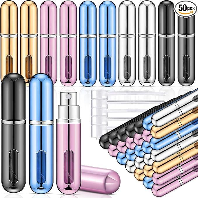 Gerrii 50 Pcs Travel Mini Perfume Refillable Portable Perfume Spray Bottle Perfume Pocket Perfume Dispenser with 20 Pcs Pump Accessories Essentials Spray Containers Scent Pump Case, 5ml (Multicolor)